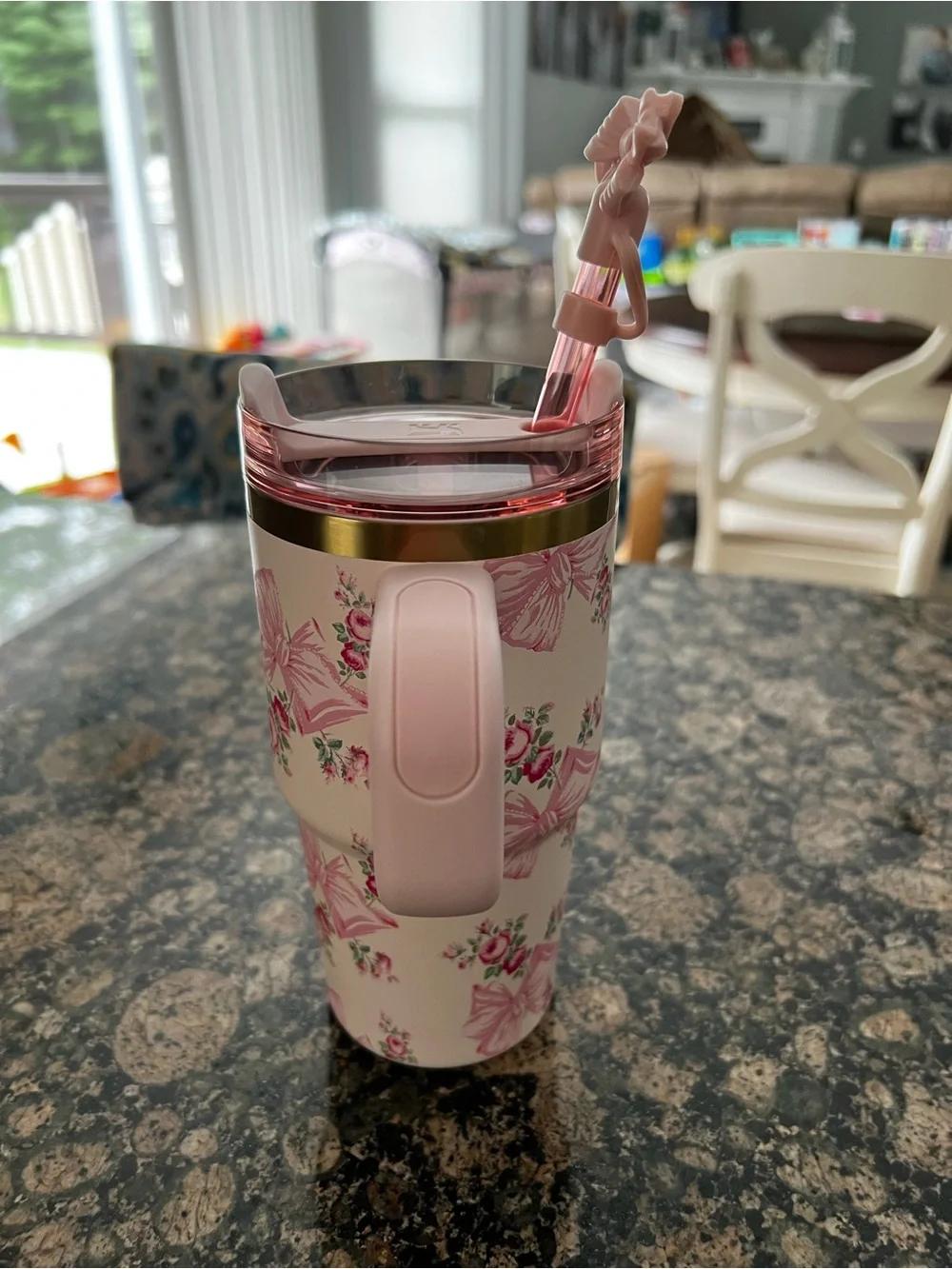 Stanley Love Shack Fancy Pink Floral Travel Tumbler with Straw Lid and Handle - Picture 10 of 11